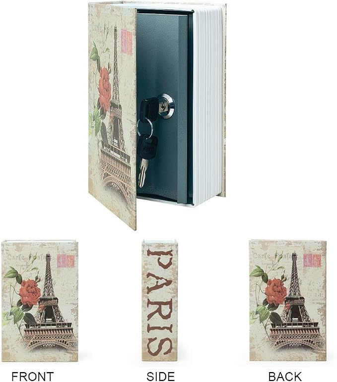 Small Sized Diversion Book Safe Storage Box, Dictionary Secret Safe Can with Security Combination Lock/Key, Diversion Book Hidden Safe (Key, Paris) - Image 3