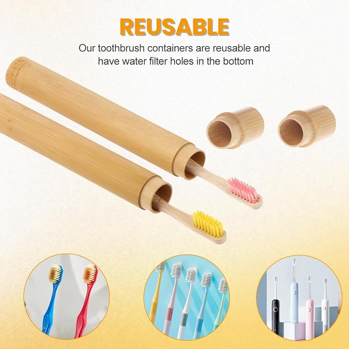 VASANA 2PCS Bamboo Toothbrush Case Portable Toothbrush Container Reusable Toothbrush Holder Personal Cleaning Tools Storage for Daily Use Traveling Camping(21CM) - Image 4