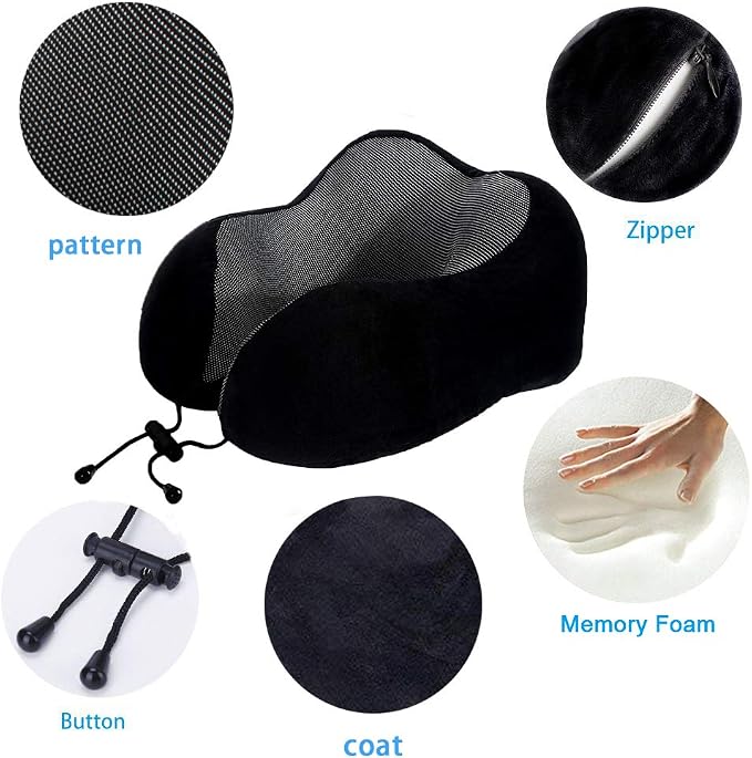 TALLGO Travel Pillow, Best Memory Foam Neck Pillow Head Support Soft Pillow for Sleeping Rest, Airplane Car & Home Use (Black) - Image 5