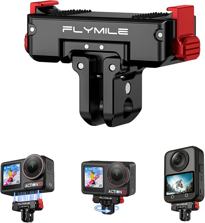 Action 5 Pro Magnetic Quick-Release Mount, 360° Horizontal Rotation Aluminum Alloy Adapter for DJI OSMO Action 5 Pro/4/3/360, with 1/4" Threaded Hole & Foldable Action Camera for Tripod Accessories by BRDRC