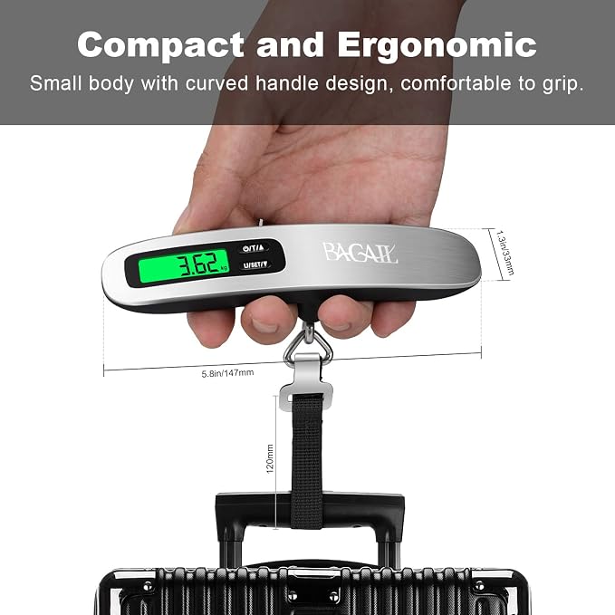 BAGAIL Digital Luggage Scale, 110lbs Hanging Baggage Scale with Backlit LCD Display, Portable Suitcase Weighing Scale, Travel Luggage Weight Scale with Hook, Strong Straps for Travelers - Image 5