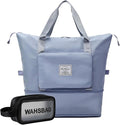 Large Capacity Travel Bag, Foldable Travel Bag, Expandable Travel Duffel Bag, Collapsible Waterproof Large Capacity Travel Handbag, Overnight Bag for Women and Man (Blue+Toiletry Bag) by DOJUNS