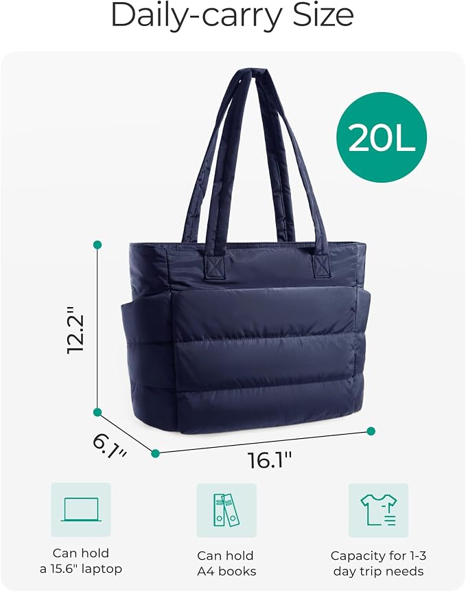 BAGSMART Tote Bag for Women, Lightweight Puffy Tote Bag with Compartments Shoulder Bag Handbag for Travel, Work, Gym | Lightweight - Image 3