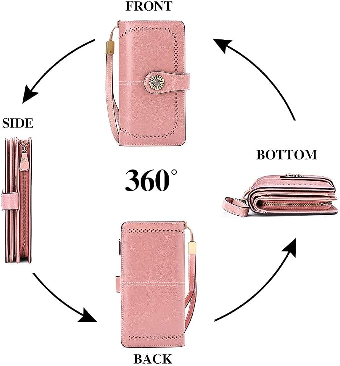 SENDEFN Wallets for Women Leather Credit Card Holder with RFID Blocking Large Capacity Wristlet | with RFID Blocking - Image 3
