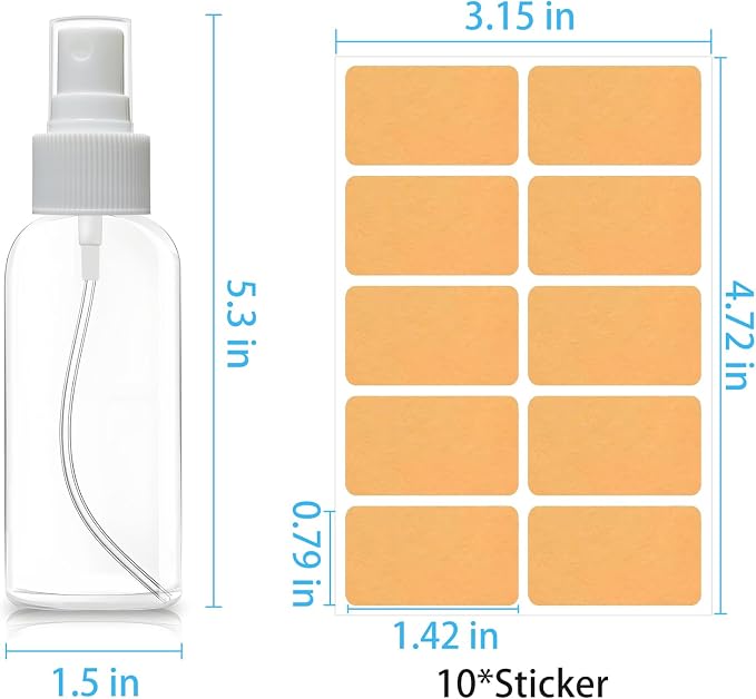 DNSEN 5 Pack 3.4 oz Travel Spray Bottles TSA Approved Fine Mist Travel Size Spray Bottle for Liquids Refillable Empty Clear Plastic Bottles with Labels - Image 3