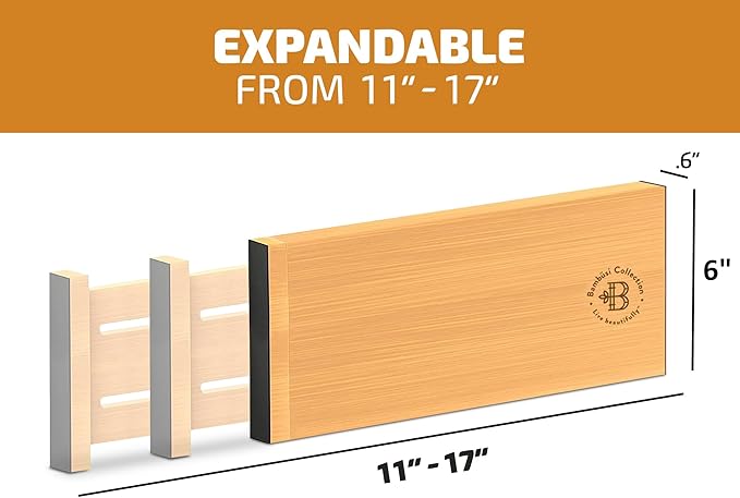 6-Pack Drawer Dividers 6-Inch High Dresser Drawer Organizer 11.5 to 17 Inch | Bamboo, Spring Loaded, No Tools Needed, for Clothes, Utensils, Socks and Deep Drawers in Bedroom, Bathroom, Kitchen, Office - Image 2