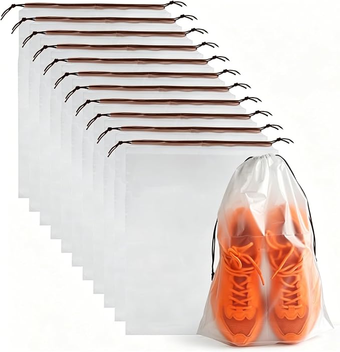 12 Pcs Shoe Bags for Travel, PLULON Clear Drawstring Travel Shoe Bags for Packing Waterproof Dustproof Shoes Organizer Pouch Travel Accessories Shoe Storage Bag for Women Men Portable Travel Essential by PLULON