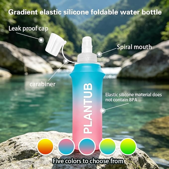 Soft Foldable Water Bottle, Gradient Blue and Pink | TPU, Collapsible Flask, Outdoor Sports, Without stand up ability - Image 3