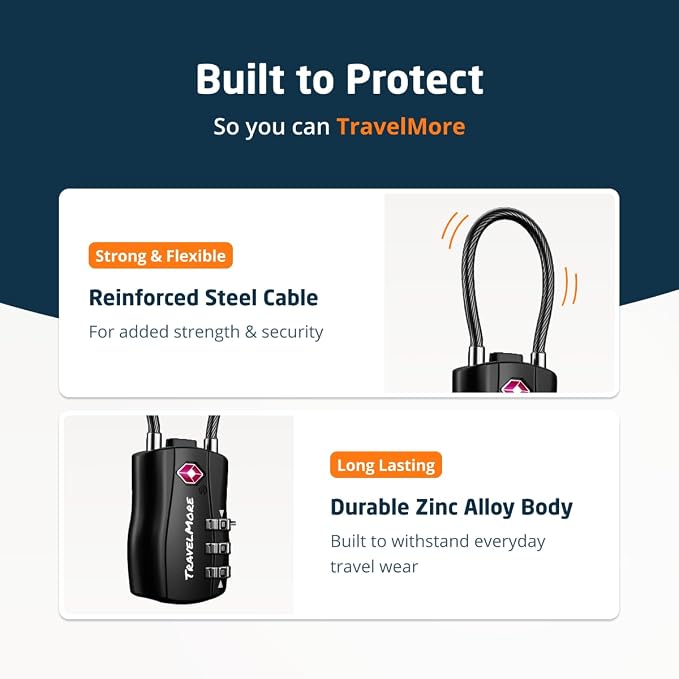 TSA Approved Luggage Locks, Travel Combination Cable Locks | TSA Accepted, Easy to Use, Durable, Flexible Steel Cable, Zinc Alloy Body, for Suitcases, Backpacks, Zippers, 10-Pack, Black - Image 4