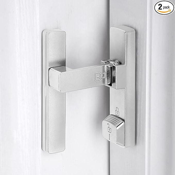 2 Packs Silvery 90 Degree Barn Door Lock,Flip Gate Latches Hardware | Zinc Alloy Door Lock,Right Angle Door Lock Latch,Sliding Door Latches,for bedroom,drawer,pet enclosures,cabinet,garage,window by INIRET