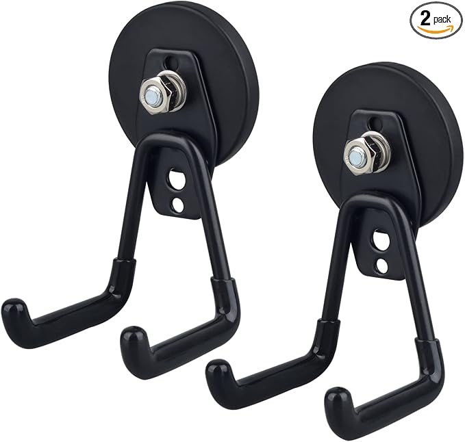 Magnetic Hooks Heavy Duty Garage Hooks Tools Organizer Anti-Slip Strong Magnetic Hooks Utility Magnet Hanging Hooks for Garage, Warehouses, Kitchen, Power Tools 2PCS Black by UNUSFIRE