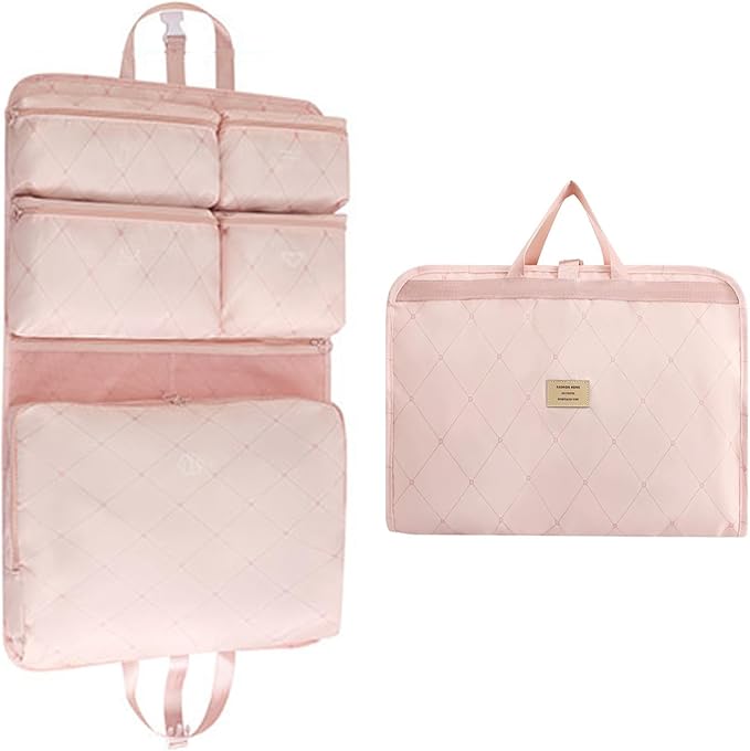 7-in-1 Travel Storage Bag, Foldable Hanging Packing Cube with Compartments for Clothes, Pink by Unknown