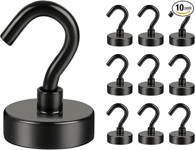 DIYMAG Magnetic Hooks,120lbs 10pcs Cruise Cabin Essentials Heavy Duty Black | Strong Neodymium Rare Earth Magnets, for Kitchen, Classroom, Beach, Cruise Cabins, Refrigerator, Hanging Key Clothes Wall Hat by DIYMAG