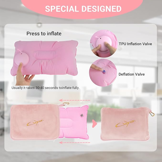 Travel Blanket and Pillow Set, 300 GSM Soft Fleece, 60x43 Inches, 3-in-1 Compact with Bag, Pink - Image 5