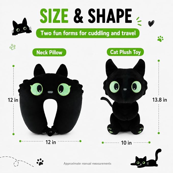 2-in-1 Travel Pillow for Kids & Adults Car Neck Pillow Memory Cotton U-Shaped Neck Pillow Soft Head Support Travel Accessories for Airplane Car Train Bus Airplane Pillow (cat) - Image 3
