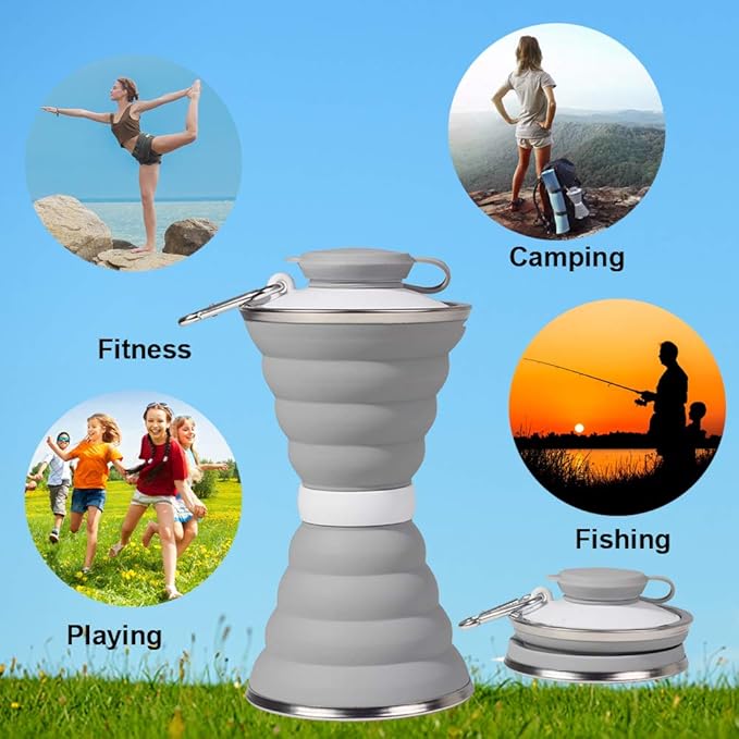 Collapsible Water Bottle, Camping Cup With Carabiner, Reuseable Silicone Foldable Leak Proof Portable Sports Travel Water Bottles For Outdoor, Travel Gym Hiking, BPA Free, Cycling Cups with Carabiner - Image 4