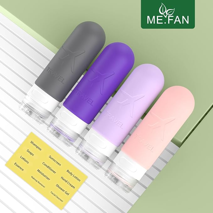 ME.FAN Travel Bottles for Toiletries,3oz Silicone Travel Size Containers, TSA Approved Squeezable Portable Split Bottle, Travel Accessories for Conditioner Shampoo Lotion - 4 Pack Purple - Image 2
