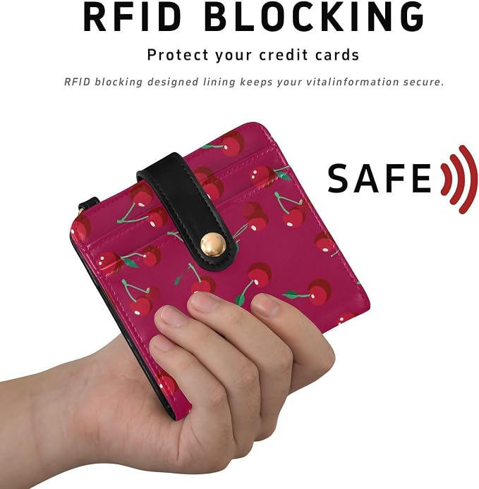 Vector Red Cherry Women's Wallets RFID Blocking,Credit Card Holder Bifold Wallet,Slim Card Cases,PU Leather Travel Wallet for men Girls - Image 4