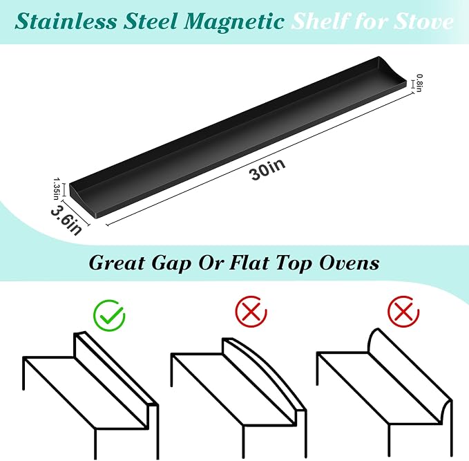 Foeacry 30" Magnetic Stove Top Shelf - Stainless Steel Magnetic Spice organizer for above the Over stove shelf kitchen small space solutions - Image 2
