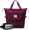 Large Capacity Travel Bag, Foldable Travel Bag, Expandable Duffel Bag, Collapsible Waterproof Large Capacity Handbag, Overnight Bags for Women and Man (Fuchsia+Toiletry Bag) by DOJUNS