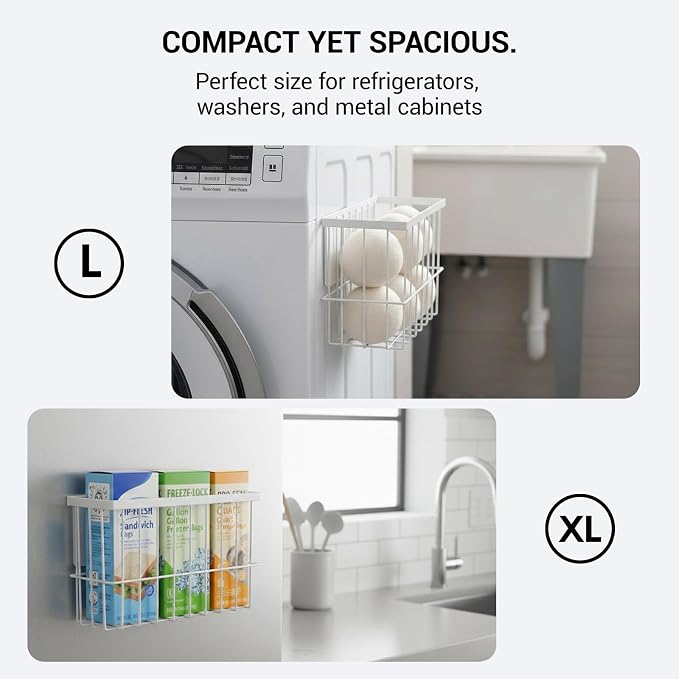 FAMNONE 2-Pack Magnetic Basket for Dryer Balls, Laundry Room Organizer | Metal Dryer Ball Holder, Magnetic Lint Bin, Fridge Basket, Washer Dryer Organizer for Kitchen, Laundry - Image 7