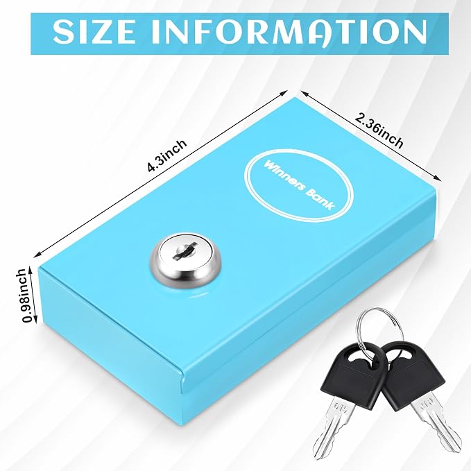Reallnaive 1 Pack Metal Box for Gamblers Pocket Sized Winner Bank Casino Cash Box with 2 Keys Portable Casino Money Safe strongbox for Cash Saving Go Home Money Gifts(Blue,Classic) - Image 2