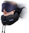 Travel Pillow, Neck Pillow Airplane for Long Flight Sleeping | Soft Supportive Foam, Head Pillow 3D Eye Mask & Seat Strap for 360°Support Head, Neck & Chin Travel Essentials Black & Purple by Bonairest