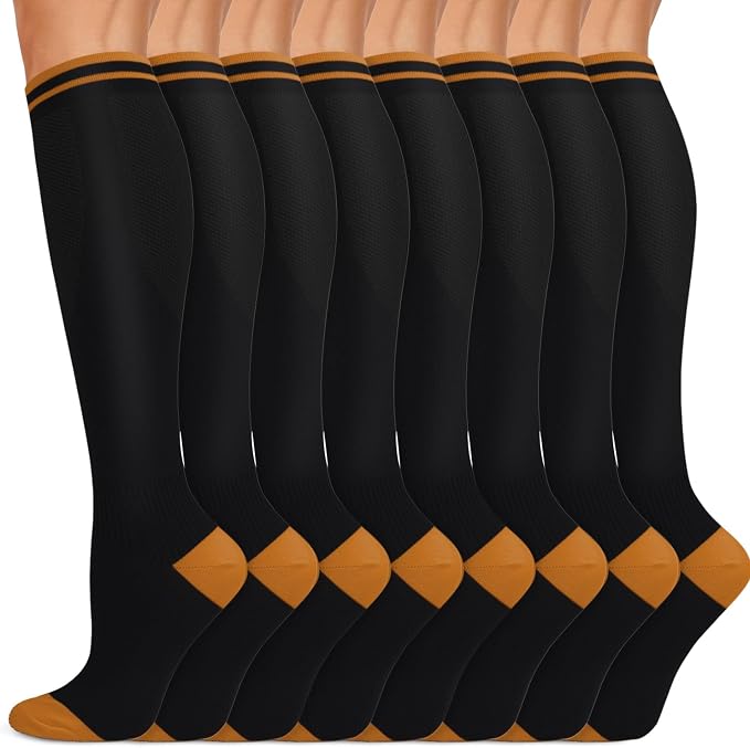 Copper Compression Socks 15-20 mmHg for Men & Women 8 Pairs – Circulation Support for Nurses, Travel, Running, Hiking, Soccer by Iseasoo
