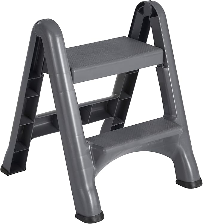 Rubbermaid Two-Step Folding Foot Stool 14-Inch High Gray 300-Pound Capacity Small Step Stool for Adults/Kids for Use in Library/Kitchen/Bathroom/Garage/Closet by Unknown