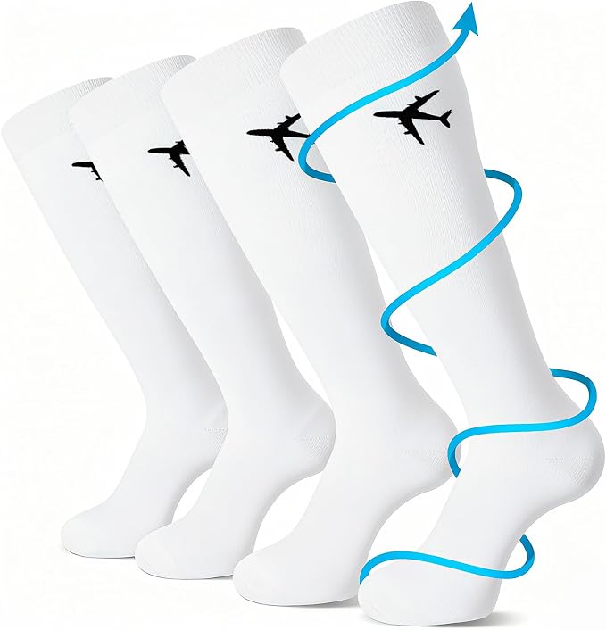 Skicuff 2 Pairs Travel Compression Socks for Women and Men 15-25 Mmhg Graduated Knee High Socks for Flying Airplane Pilots by Skicuff