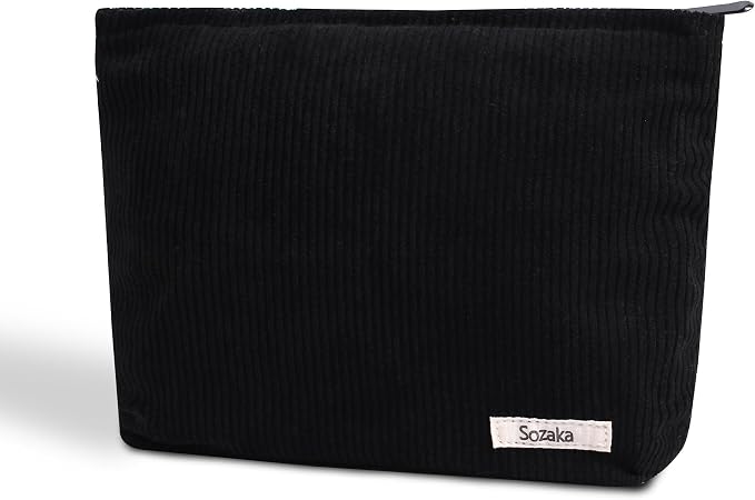 Cosmetic Bags for Women - Corduroy Cosmetic Bag Aesthetic Women Handbags Purses Smile Dots Makeup Organizer Storage Makeup Bag Girls Case Bags (Pure Black) by Gardsell