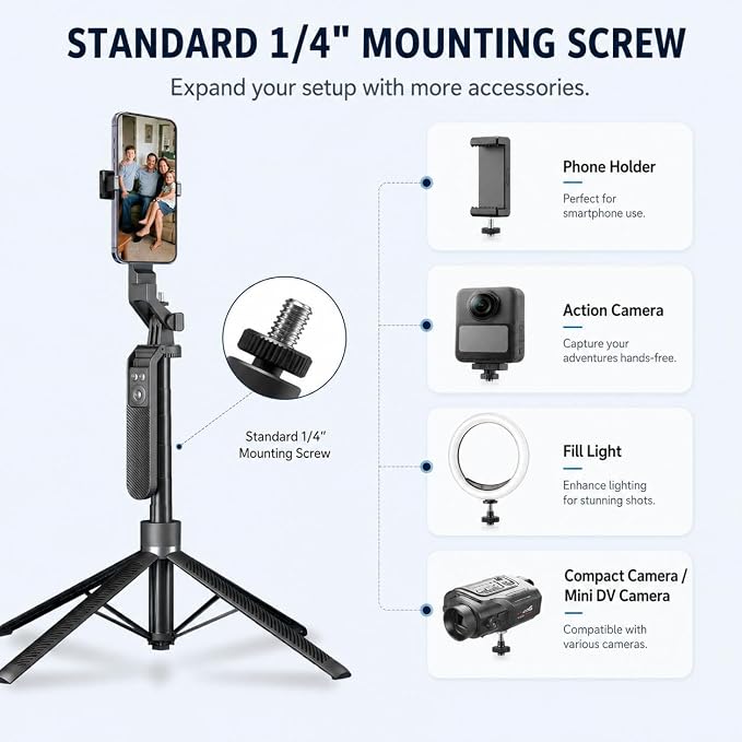 70" Phone Tripod Stand with Wireless Remote, Selfie Stick for iPhone Samsung Android, Portable Cell Phone Holder for Video Recording Photos Vlogging Travel - Image 5