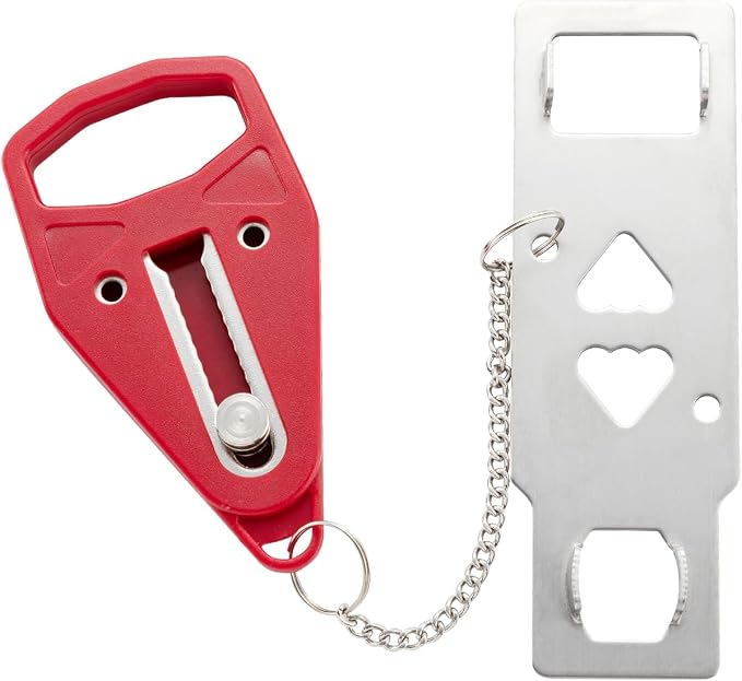 Portable Travel Door Lock, No Tool Hotel Door Latch, Red, 1 Pack | Stainless Steel Lock Plate, Installs At The Door Latch Without Tools, Compact Design For Hotels, Apartments And Dorm Rooms by HOME+MASTER+HARDWARE