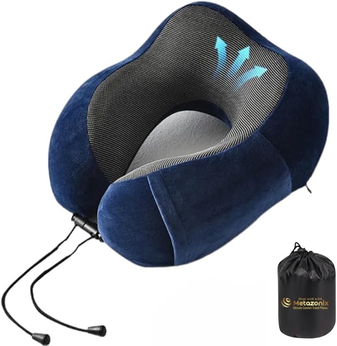 Travel Pillows for Airplane - Neck Pillow Airplane and Car Use - Soft Comfortable Memory Foam Travel Neck Pillow - Travel Essentials for Women and Men (Navy Blue) by VorgatoLuxury