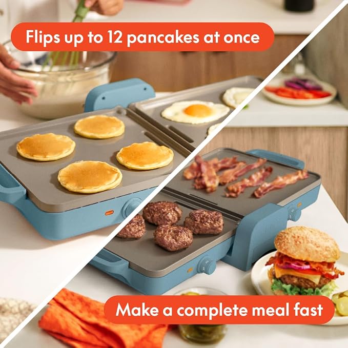 bella 10"x20" Fold and Store Griddle, Non-Toxic, Ceramic Coating, Surf - Image 5