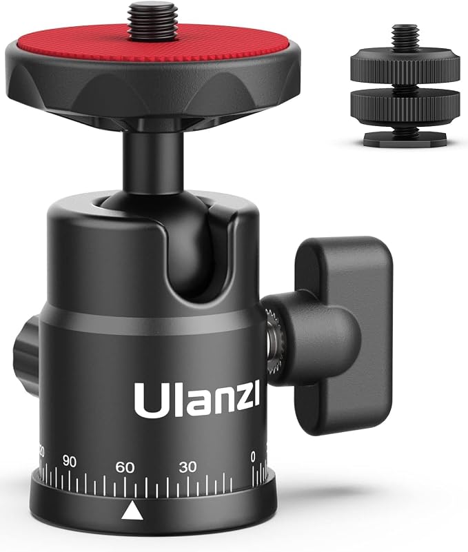 Mini Ball Head, ULANZI H28 Panoramic Tripod Head + Dual Hot Shoe Mount DSLR Camera Mount Adapter Photograph Attachment Accessories for Action Cameras Cam Smartphone Light Microphone Loading 5.5lb - Image 4