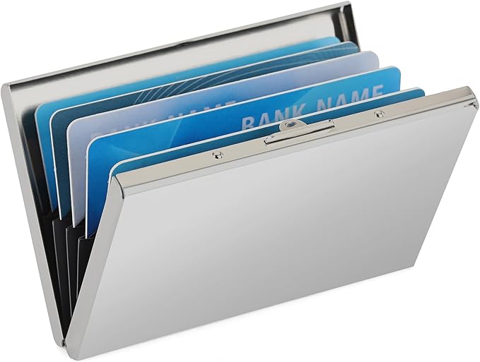 Stainless Steel Credit Card Wallet RFID Blocking Metal Case Pocket Business Card Holder for Women and Men by LOUEBICA