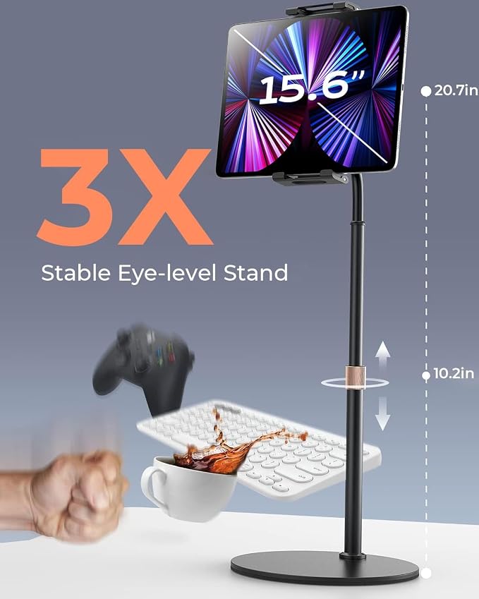 LISEN for iPad Stand for Desk Portable Monitor Adjustable Tablet Stand, Thick Case Friendly iPad Pro Holder Fits(4.7"-15.6") 12.9/10.9/10.2 Air Mini 4 3 2 Fire Tab Nexus Kindle, Black - Image 2