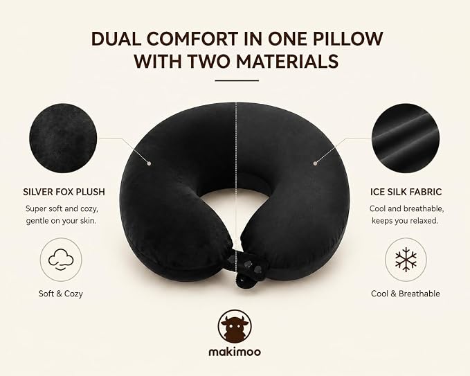 Travel Neck Pillow, Top Memory Foam Pillow for Head Support, Ideal for Airplanes, Cars, and Home Recliners, Adjustable and Soft (Black) - Image 5