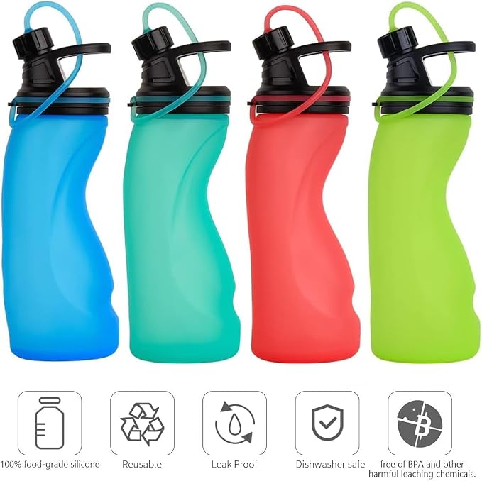 E-Senior Collapsible Water Bottle BPA Free - Foldable Water Bottle for Travel Sports Bottles with Triple Leak Proof Lightweight 17oz (Upgraded Fire Red) - Image 3