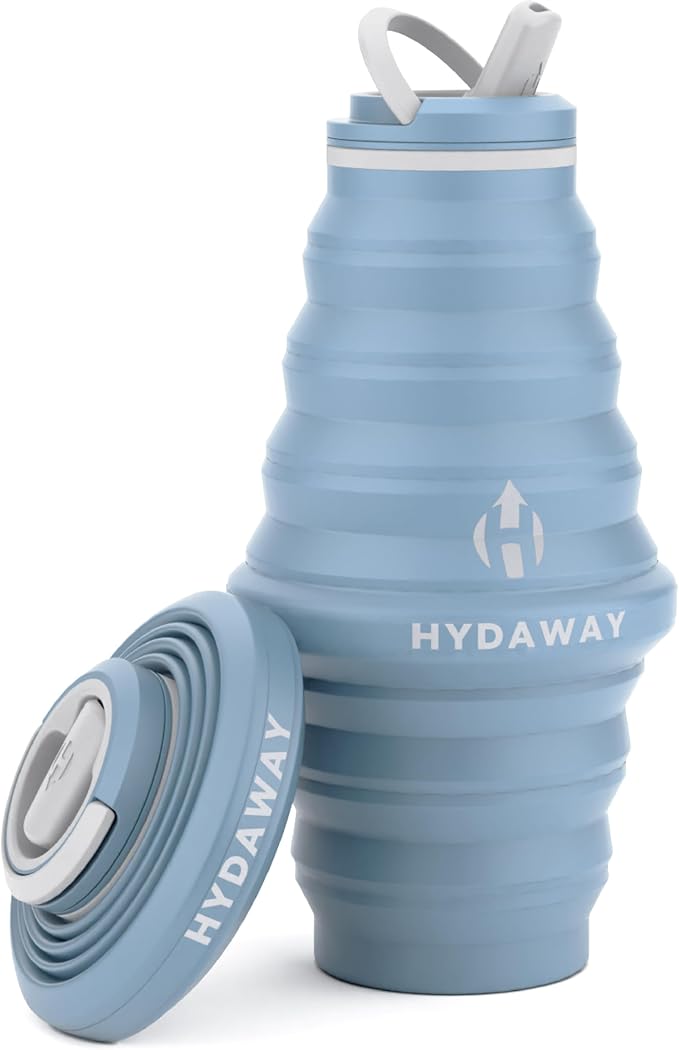 HYDAWAY 25oz Collapsible Water Bottle, Packable Leakproof for Travel | Large capacity design. Folds flat for carry-ons, day bags, hiking packs. Leakproof, BPA-free. by HYDAWAY