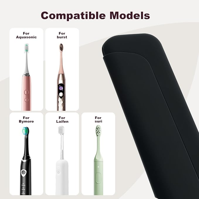 Silicone Electric Toothbrush Travel Case, Portable Protective Cover Compatible with Philips Sonicare, Oral-B, Aquasonic, Suri, Burst - Black - Image 3