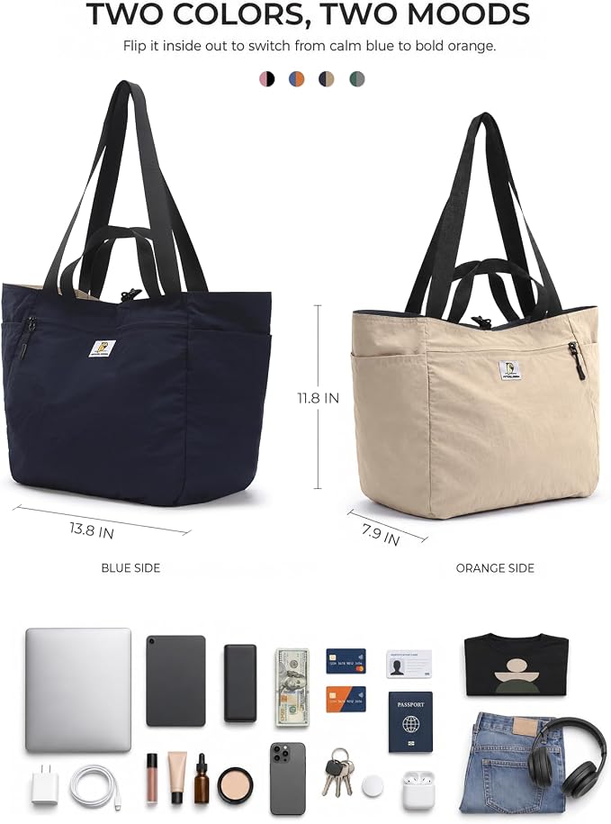 Reversible Travel Tote Bag, Foldable Carry On Shoulder Bag with Large Capacity for Airport, Shopping, Gym & Daily Use - Image 7