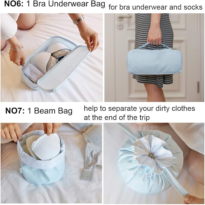 Packing Cubes for Travel, 8 Pcs Set | Luggage Organizers with Shoe Bag and Toiletry Bag, Classification and Storage, Save Storage Space and Luggage Packing Time - Image 5