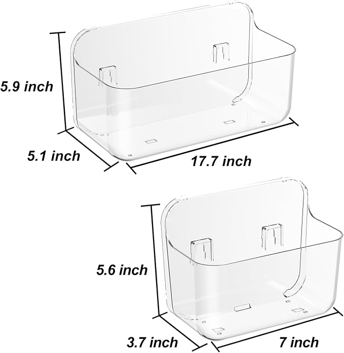 ZEXALOR Wall Mounted Storage Organizer Bins Organizing Shelf Basket Clear Plastic Makeup Organizer Adhesive Hanging Bin Fridge Organizer for Bathroom,Kitchen,Cabinet,Pantry,Countertops (XL+L) - Image 7
