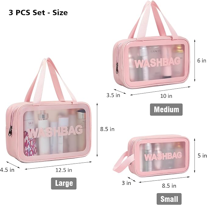 DAPOWER Travel Toiletry Bag for Women, Matte Translucent Shower Bag with Handy Handle, Makeup Cosmetic Organizer Bag for Travel Toiletries Accessories (Pink) - Image 3