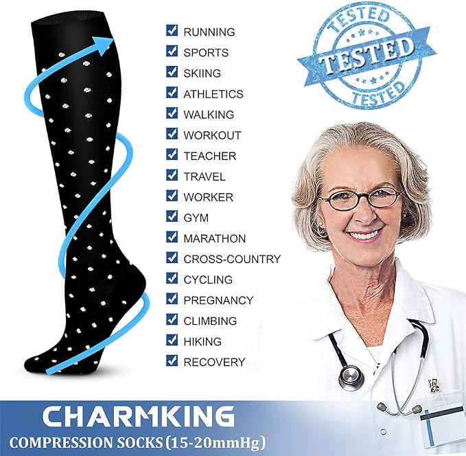 CHARMKING Compression Socks for Women & Men Circulation (8 Pairs) 15-20 mmHg Best Calf Socks Support for Athletic Cycling - Image 5