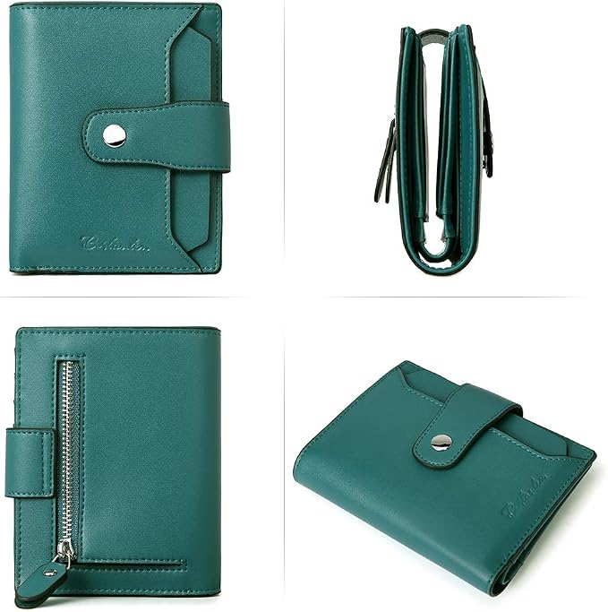 BOSTANTEN Leather Womens Wallet Small RFID Blocking Credit Card Holder | Removable ID Window, Zipper Coin Pocket, Bifold, Minimalist, Fits Small Purses, Daily Use, Ladies Gifts, Peacock Blue - Image 3