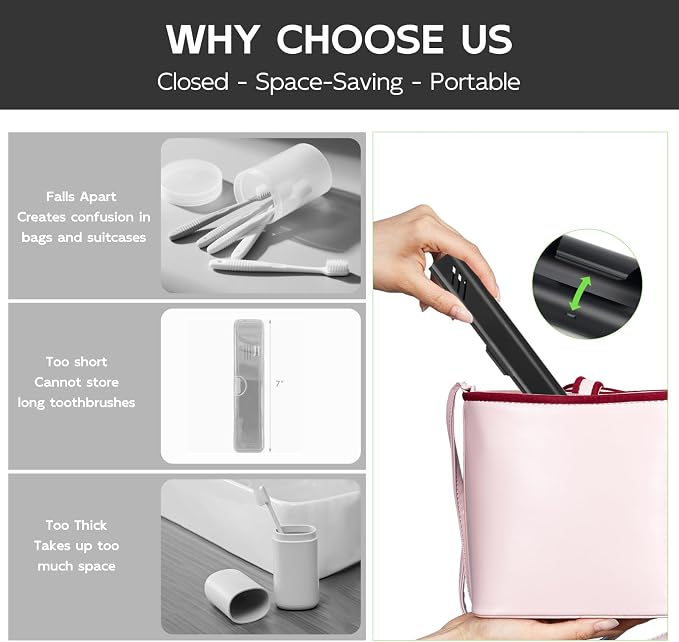 Travel Toothbrush Case, 2Pack Portable Toothbrush Holders, Durable Aluminum Toothbrush Storage Box, Small Breathable Manual Toothbrush Container for Traveling, Camping, Business Trip - Black - Image 3