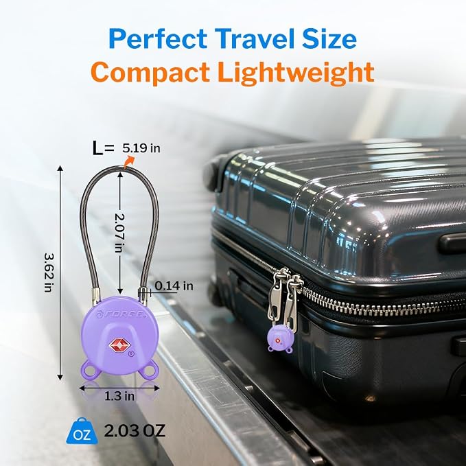 Forge TSA Approved Luggage Locks Ultra-Secure Dimple Key Locks, Cable Lock, for Travel with Zinc Alloy Body- 2 Purple Locks - Image 4